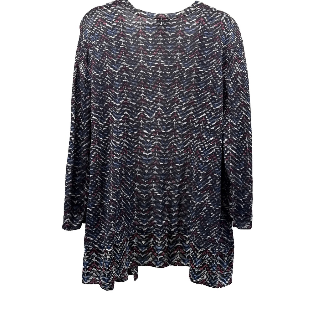Chicos Women's Cardigan Sweater Size XL Red Blue Paisley Colorful 3/4 Sleeves